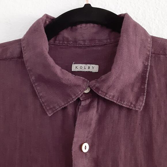 Kolby 100% Linen Button Down Shirt Collared Eggplant Purple Mens XL Sustainable - Picture 3 of 10